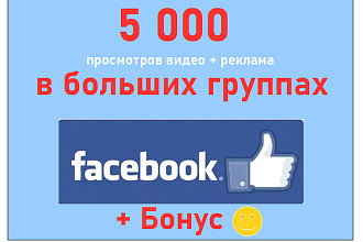 Просмотр видео в Фейсбук - 5 000 действий + реклама в больших группах