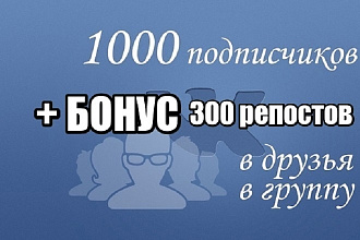 1000 подписчиков в ВК в группу или страницу +Бонус 300 репостов