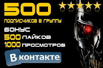 500 подписчиков в группу Вконтакте вручную + Бонус лайки и просмотры