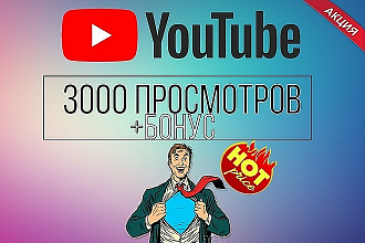 3000 живых качественных просмотров на видео YouTube + хороший бонус