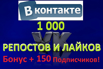 Продвижение Вконтакте 1 000 репостов+ 1 000 лайков + 150 подписчиков