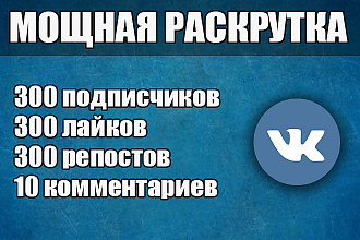 300 подписчиков + 300 лайков +300 репостов +10 комментариев Вконтакте