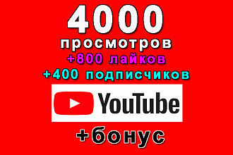 Комплекс Ютуб 4008 просмотров+800 лайков+400 подписчиков+бонус
