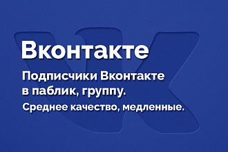 Подписчики Вконтакте в паблик, группу. Среднее качество, медленные